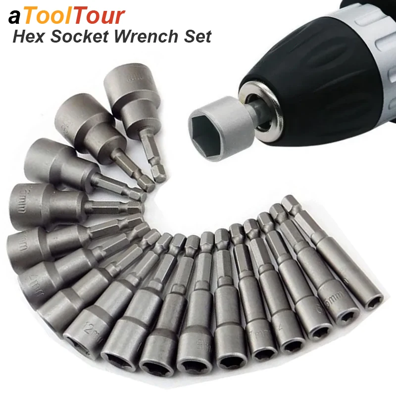 Hexagaon Socket Screw Bolt Driver Wrench Nut Head Key Screwdriver Adapter Bit Sleeve Nozzle Hex Shank Set Hand Tool Power Drill