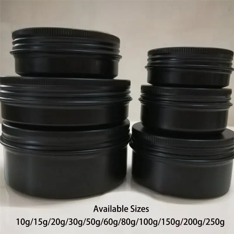 10g 20g 30g 50g 60g 80g 100g 150g 200g Matte Black Aluminum Jar Cosmetics Lotion Bottle Empty Cream Container Refillable Tin