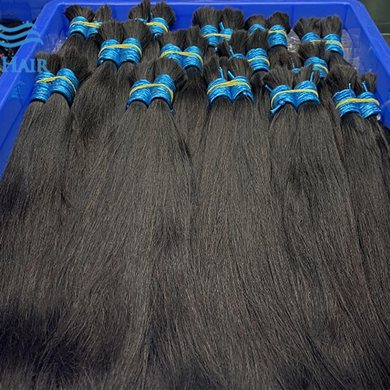 Rambut manusia jumlah besar tanpa sambungan untuk kepangan lurus rambut manusia Remy India 18-30 inci hitam alami # 1B warna untuk Salon kualitas tinggi