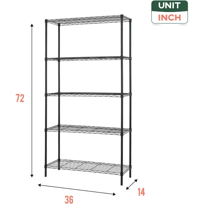 Draadrekken Commerciële Metalen Plank Met 5 Tier Verstelbaar Laagrek Sterk Staal Voor Restaurant Garage Pantry Keuken