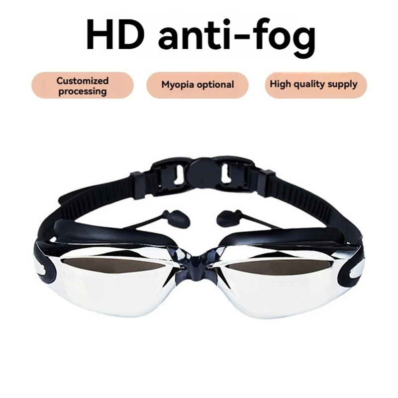 Professional Swimming Goggles With Earplugs Anti Fog Leak Proof Uv Protection Wide Field  Suitable For Women Men Adults