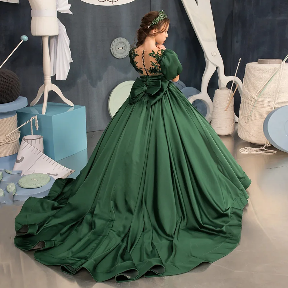 Customized Green Ball Gown Baby Flower Girl Dresses Sequins Princess Prom Birthday Party Gowns Court Train