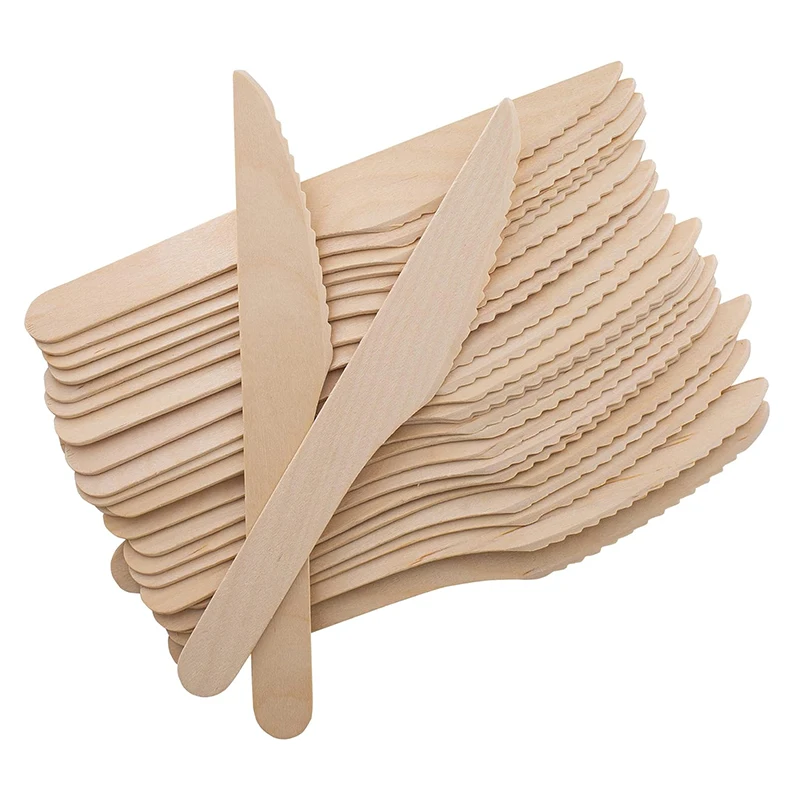 50/100Pcs Disposable Wooden Knives, 6.5-Inch Compostable Knives for Banquet Parties Camping Weddings Takeout
