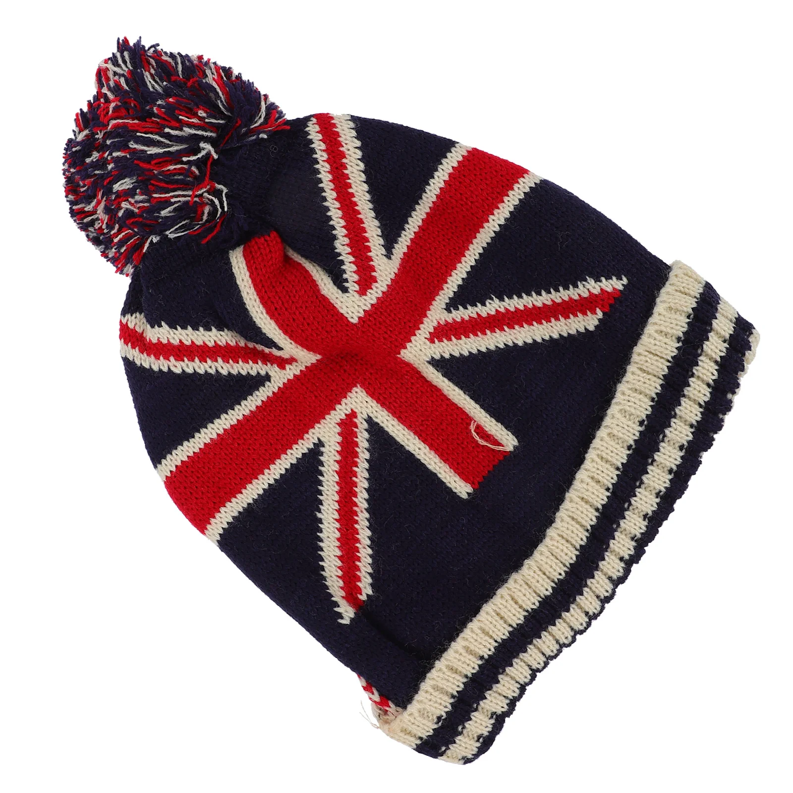 1Pcs Knitted Hat Winter Acrylic Fibers Warm Lightweight Uk Flag Pattern Outdoor Leisure Winter Knitted Hat for Women