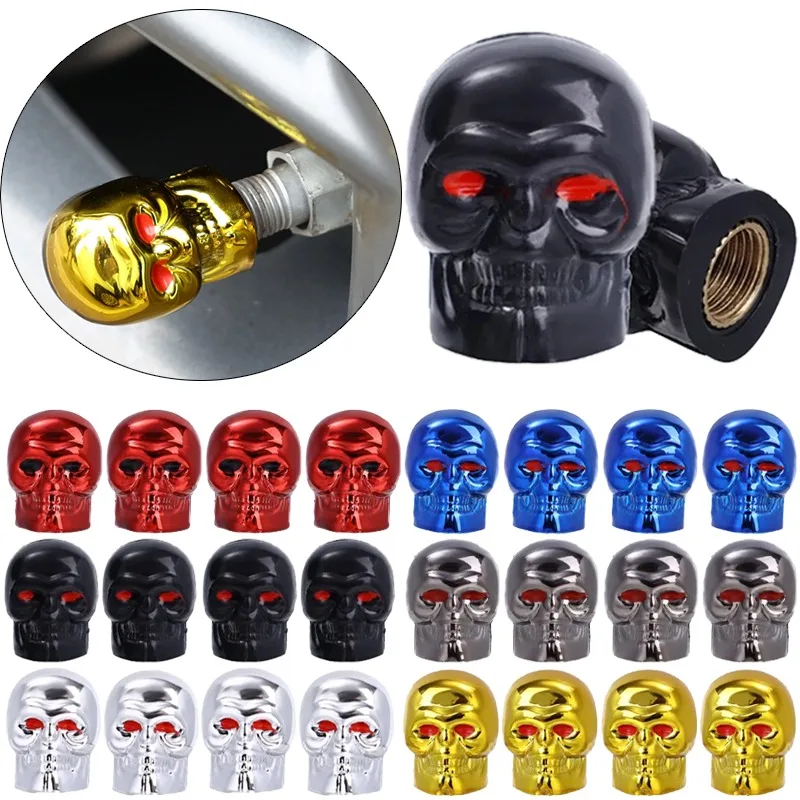 1-8Pcs Universal Personalised Skull Valve Caps Car Motorbike Electric Vehicle Bike Tyre Metal Valve Cover Dust Covers Auto Parts