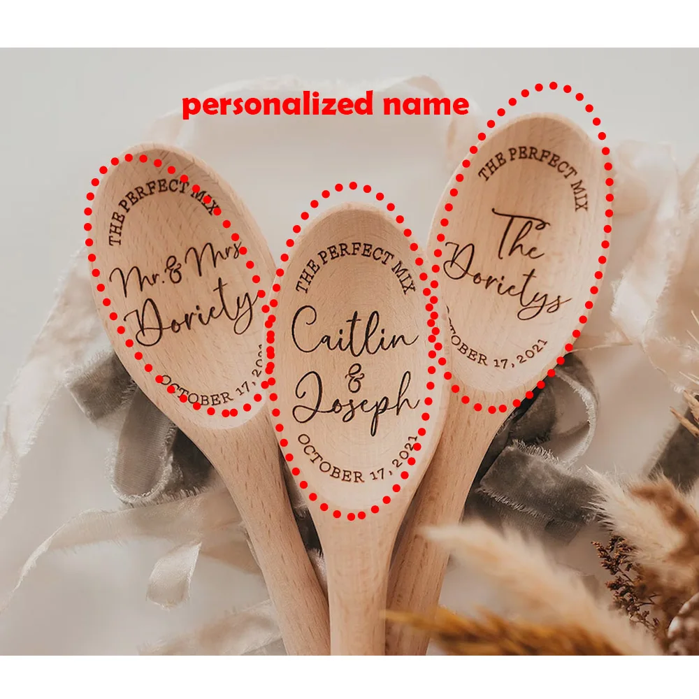 Personalized Wooden Spoon for Wedding Bridal Shower Gift Mr and Mrs Couple Name Engraved Anniversary Engagement Gift Decoration