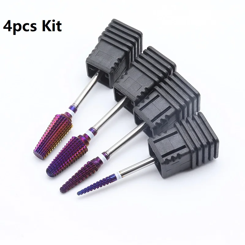 

4pcs Kit Hot! Purple Pro Whole Carbide Nail Drill Bits Nail Art Electric Drill Machine Files Nail Art Tools cut and polish