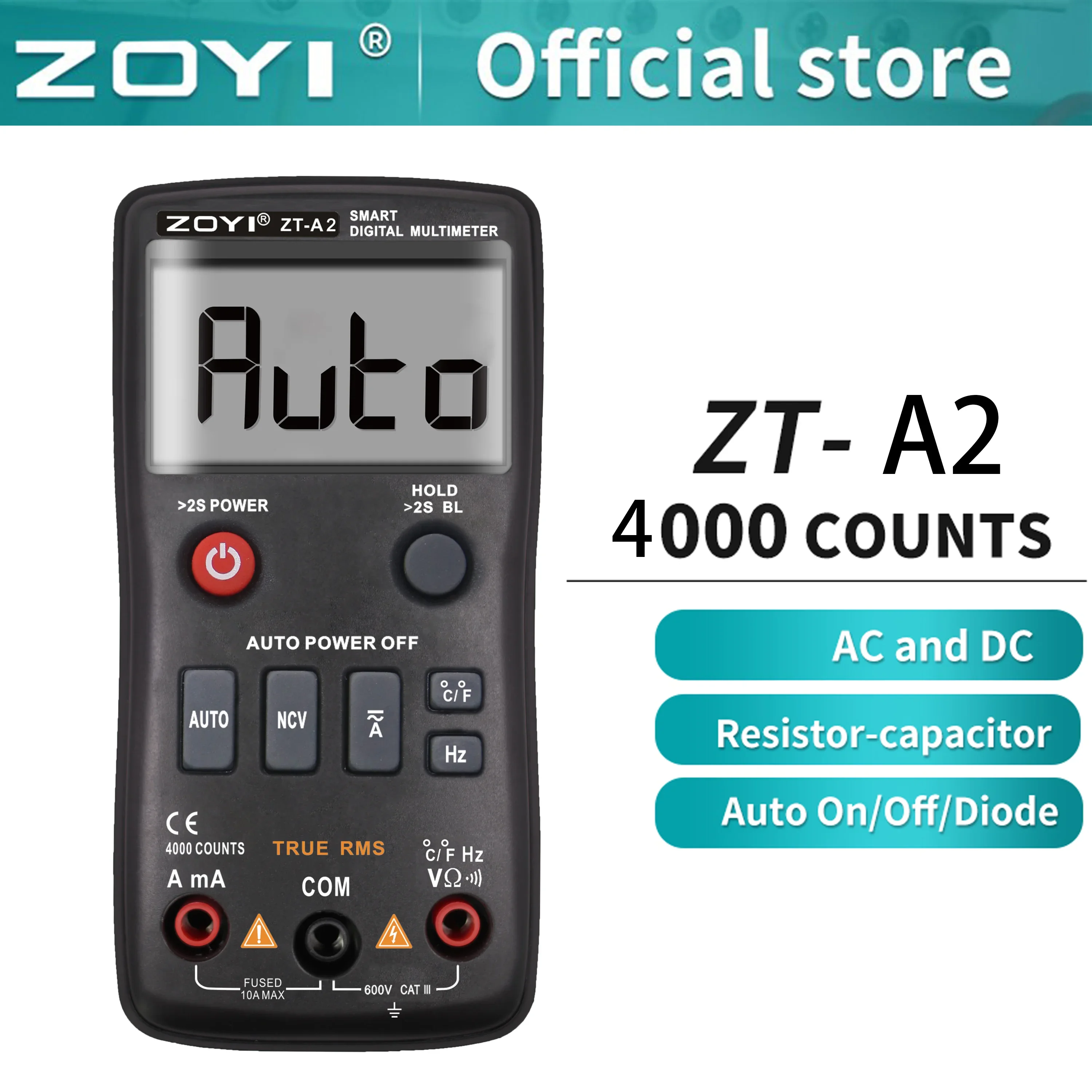 ZOYI ZT-A2 Mini Digital Multimeter Ammeter Voltmeter Frequency backlight Residential Meter Diode AC/DC Voltage NCV Tester zt-x