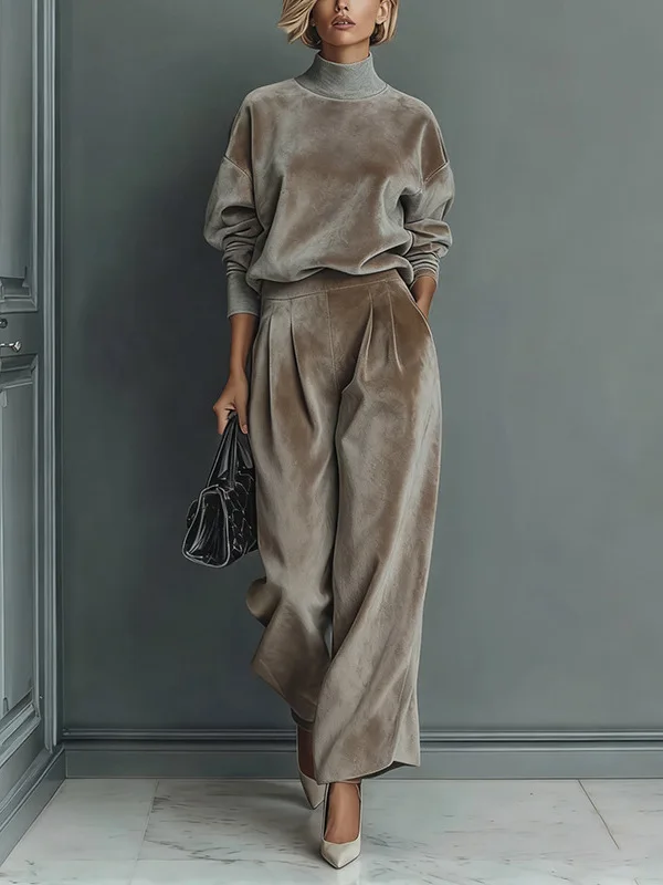 

Faionable Long Sve Suit Autumn Winter New Arrival Commute Wide Leg Pants Two Piece Set Ele Sle Polyester Fiber