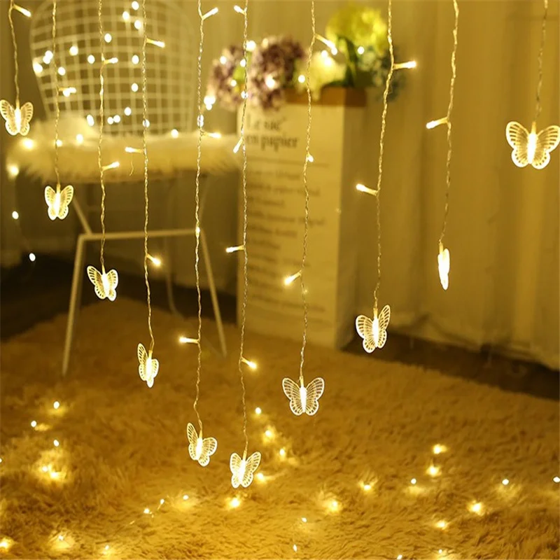 Butterfly Curtain Fairy Lights 120LED Twinkle String Lights 8 Modes Christmas Light for Wedding Bedroom  Party Decoration