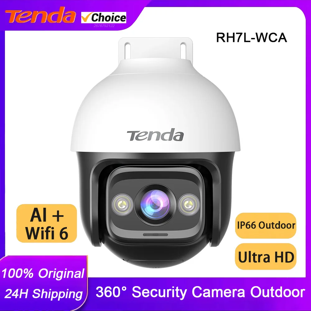 Tenda Security Cameras Outdoor WiFi 6 Camera 5MP 360° Pan/Tilt, Color Night Vision, Patrol Mode, AI Human/Vehicle Detection