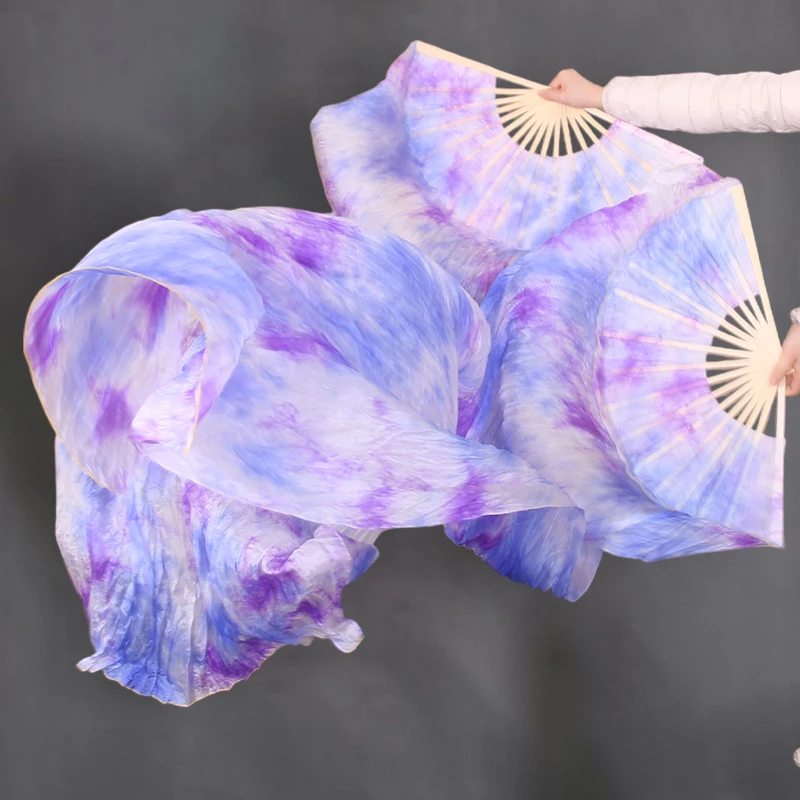 พัดระบำหน้าท้องผ้าไหมแท้ 100% สีไล่ระดับ อุปกรณ์ประกอบการเต้นรำ พัดระบำหน้าท้องผ้าไหม สีม่วง+เทอร์ควอยซ์+ขาว
