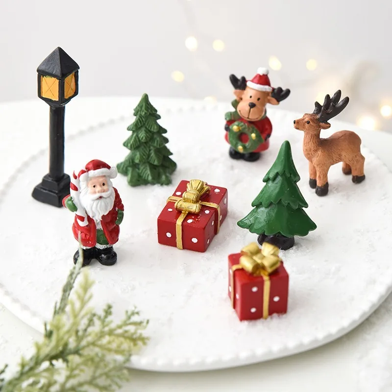 Resin Santa Snowman Christmas Ornaments Mini Mailbox Desktop Figurine Xmas Tree Hanging Decor Holiday Tabletop Decoration