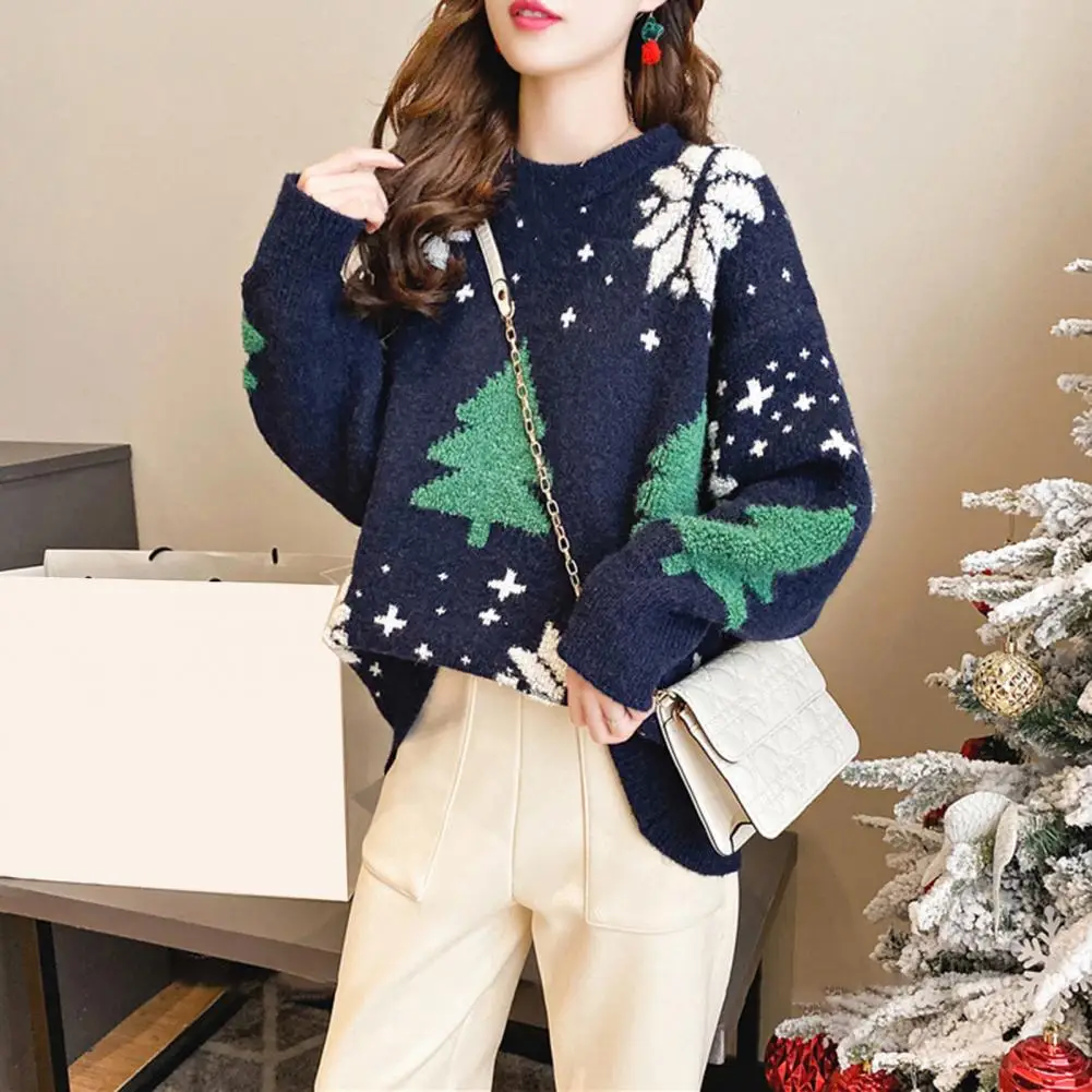 Winter Sweater Cozy Christmas Sweaters for Women Knit Pullovers with Festive Tree Print Soft amp Warm Anti-shrink for New