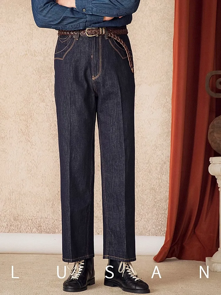 

Men's High-Waisted Straight Leg Jeans - Spring Autumn Retro Japanese Casual Commuter Trousers