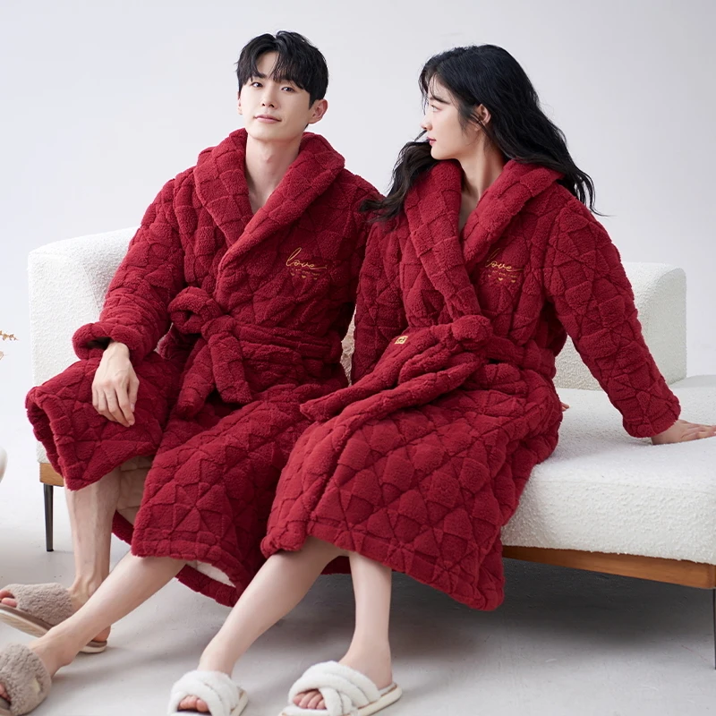 Couple Robe Winter 3 Layer Clip Cotton Bathrobe Home Clothing Thick Pijamas Hombre Robes 3XL