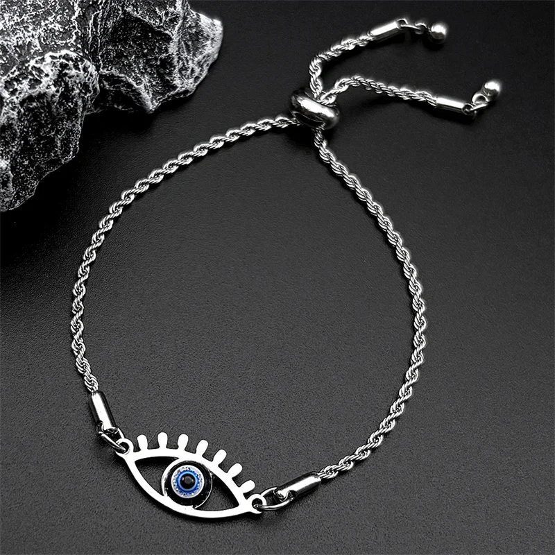 

Turkish Evil Eye Bracelet For Women Men Stainless Steel Silver Color Faith Party Simple Female Hand Chain Jewelry Gifts