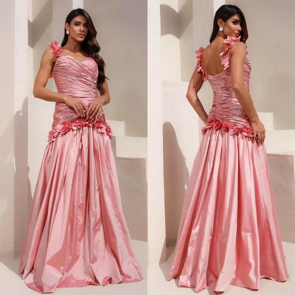 

Customized Exquisite Pleat Flower A-line Sweetheart Long Dresses Bespoke Occasion Dresses Fashion Classic Intricate