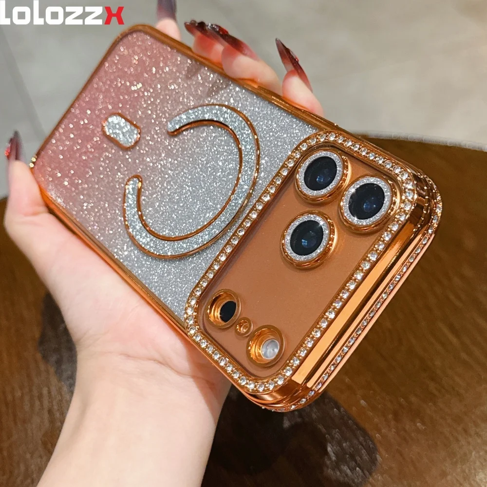 럭셔리 마그네틱 맥세이프 글리터 폰 케이스 아이폰 17 16 15 14 13 12 11 프로 맥스 에어 16 15 플러스 16e 클리어 도금 TPU 커버