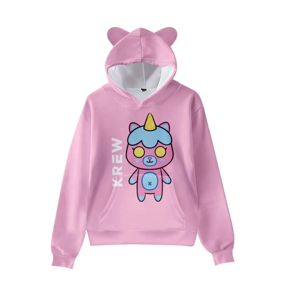 ItsFunneh Krew District Cat Ear Hoodie Women Men Hooded Sweatshirt Casual Long Sleeve Pullover Clothes