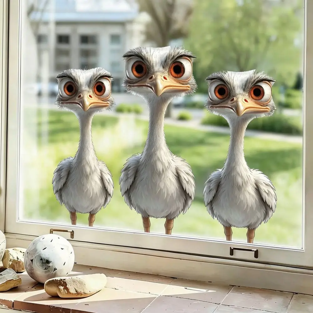 Funny Ostrich Pattern Static Glass Film Removable Window Decal No Glue Sticker For Balcony Bedroom Home Art