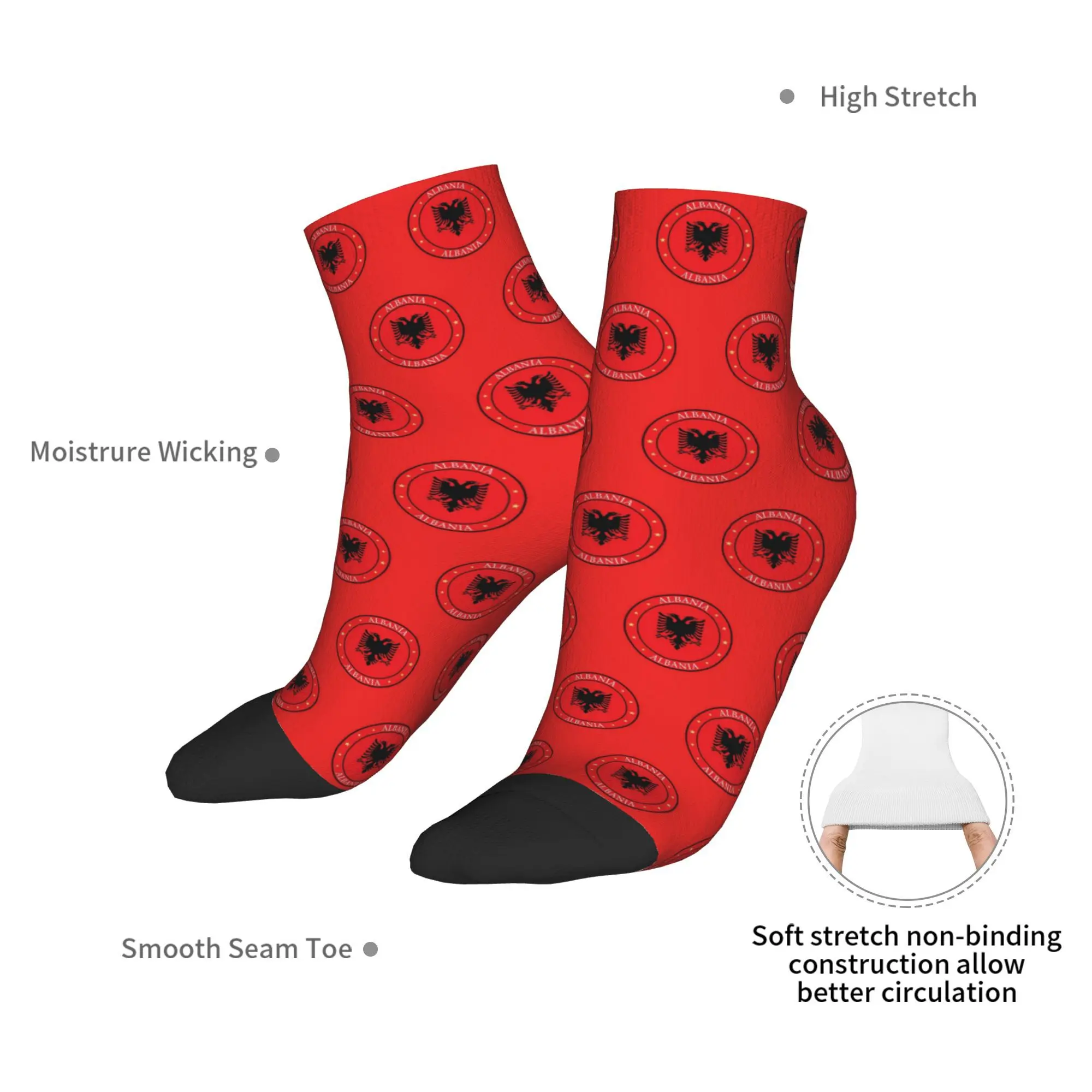 All Seasons Albania Flag  Socks Harajuku Sweat Absorbing Sport Middle Tube Socks Soft Casual Stockings for Men Women Gifts