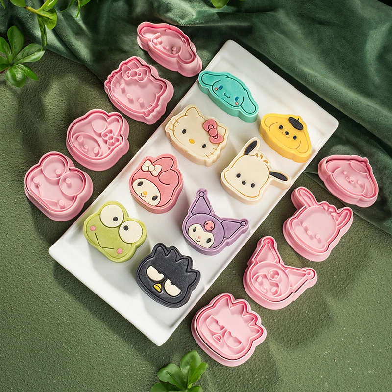 Juego de cortador de galletas de dibujos animados de Hello Kitty, Sanrio, Linda figura Kuromi Cinnamoroll, modelado de molde de postre, herramientas de suministros de cocina