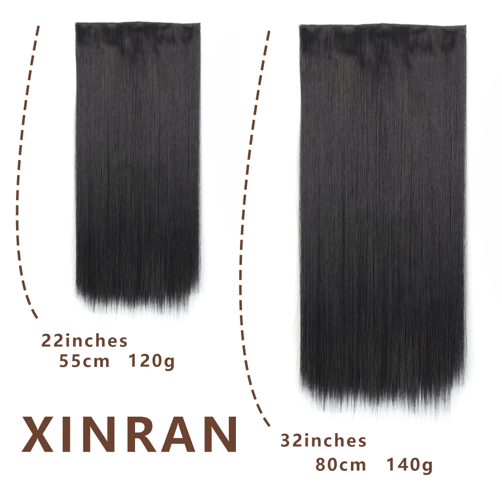 XINRAN  Synthetic Long Straight Hairstyles 5 Clip In Hair Extension 22Inch/32Inch Heat Resistant Hairpieces Brown Black