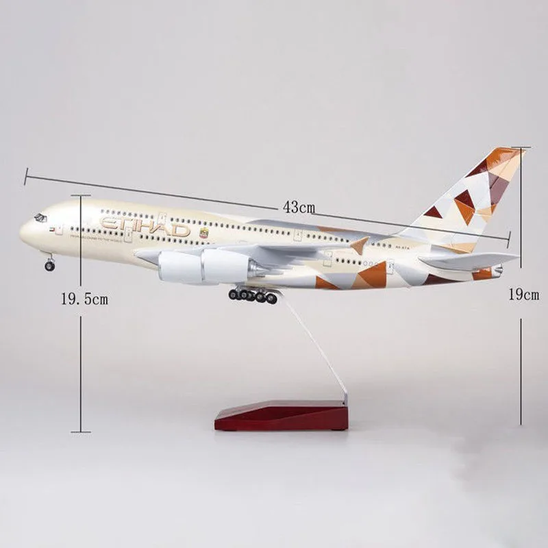 

1:160 Simulation Airbus A380 Etihad Airlines Civil Aviation Passenger Aircraft With Lights And Wheels Aircraft Model Ornaments