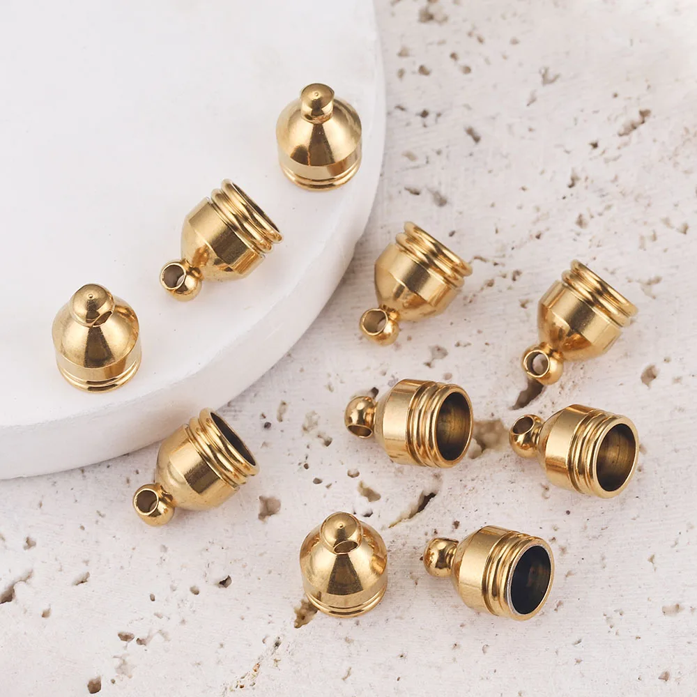 10pcs 4/5/6/7/8/10mm Gold-Plate Stainless Steel End Caps Cord Clasps Hooks Cords Jewelry Findings for Bracelet Necklace DIY