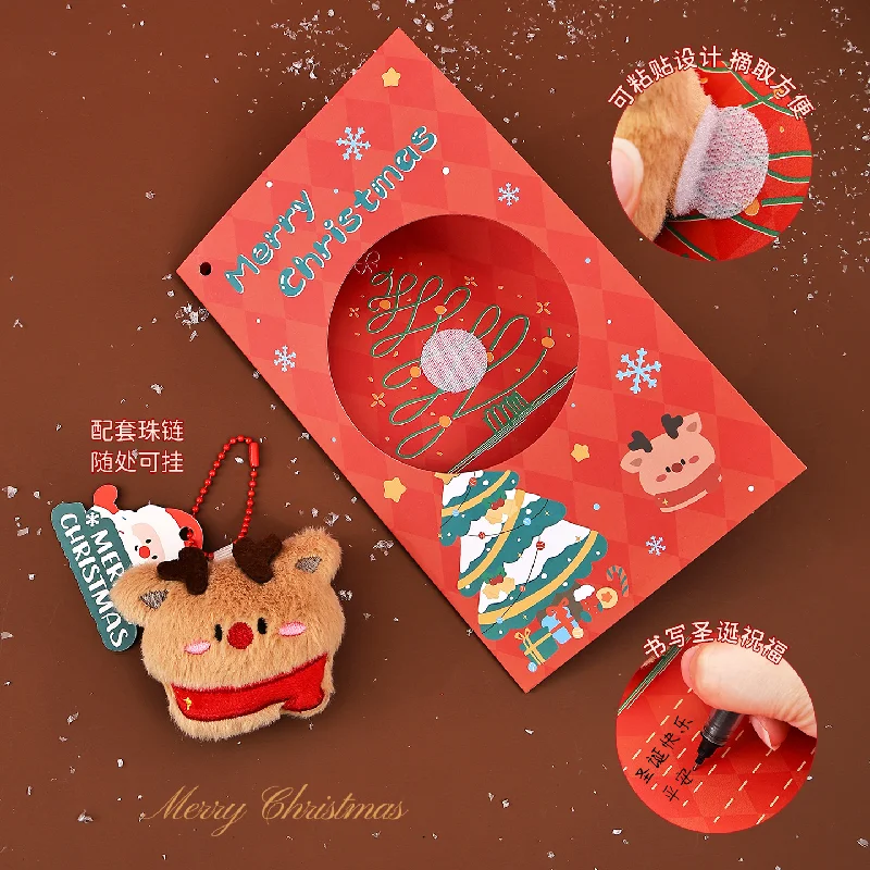 لعبة بطاقات معايدة عيد الميلاد المجيد من القطيفة مع مغلفات وملصقات قابلة للطي من النوع الكرتوني ومستلزمات تزيين عيد الميلاد #4