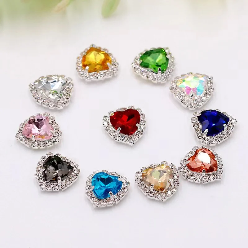 10Pcs Heart-shaped rhinestones Glass crystal Nails Charm 3D Nail ArtRhinestone Crystal Gemstone Nails Accessories