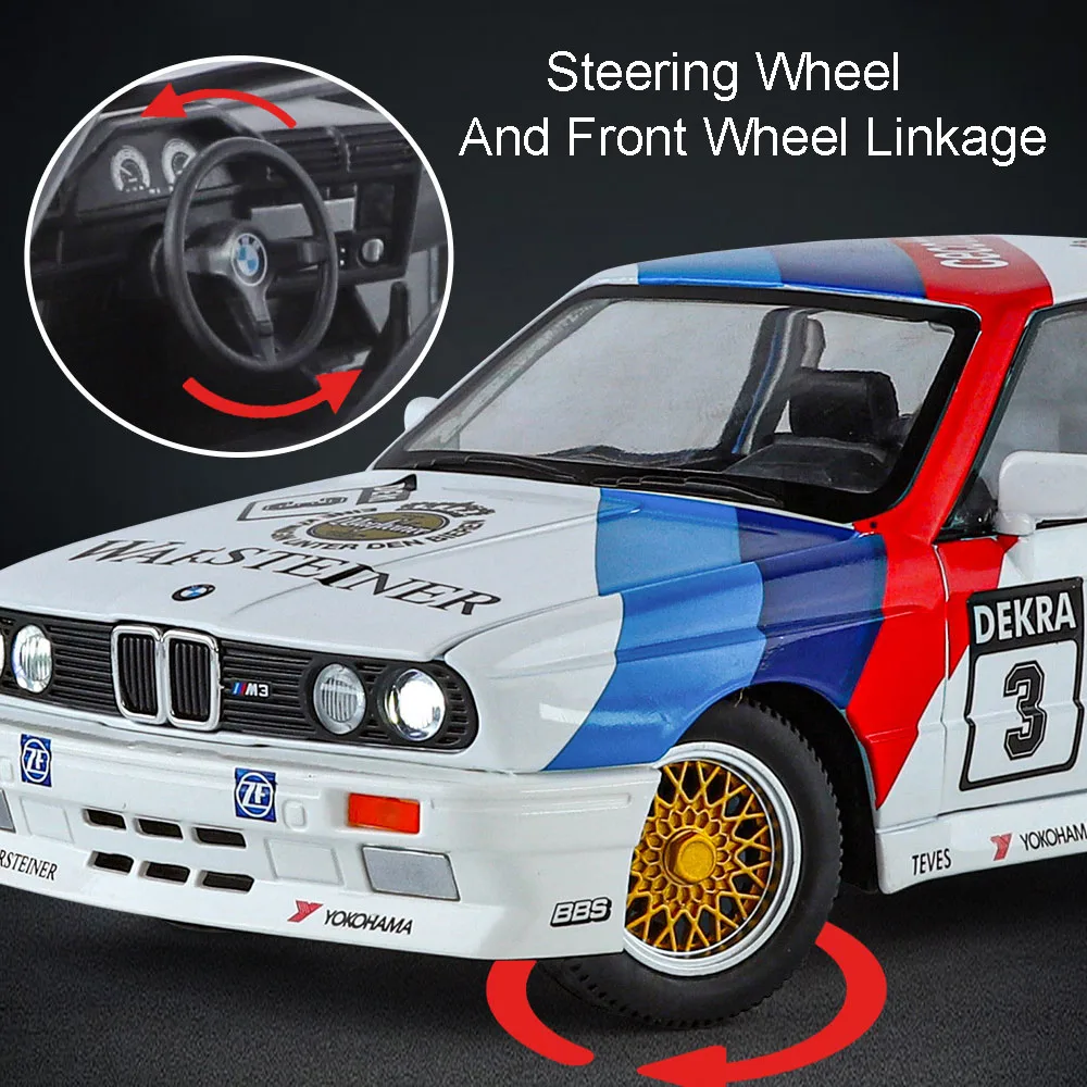 合金ダイキャストカーモデル,花柄,車のおもちゃ,前輪が開いている,ステアリング音,ライトバックプル,ギフト,装飾品,1:24,m3