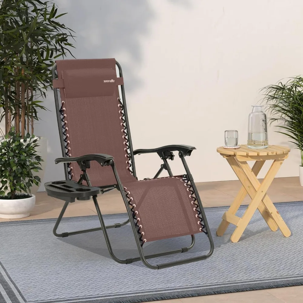 

Outdoor Lounge Chairs Reclining,with Side Table, Padded Headrest & Cup Holder,Folding Lawn Chairs