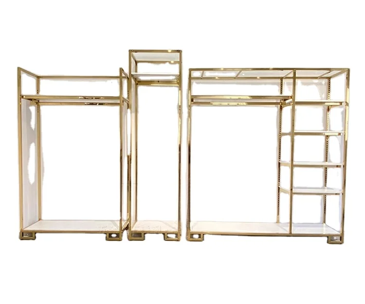 

Retail Boutique Gold Wall Mounted T Shirt Clothes Clothing Store Stand Rack Display System