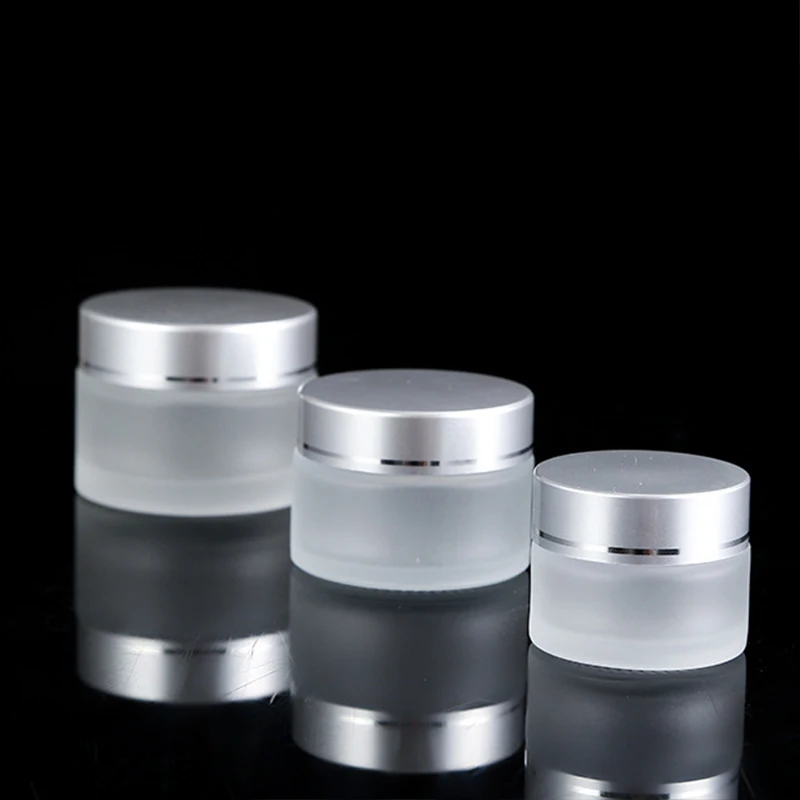 10pcs/lot 5g 10g 20g 30g 50g Empty frosted Glass Jar Straight Sided Cream Jars sliver lid inner liner empty cosmetic container