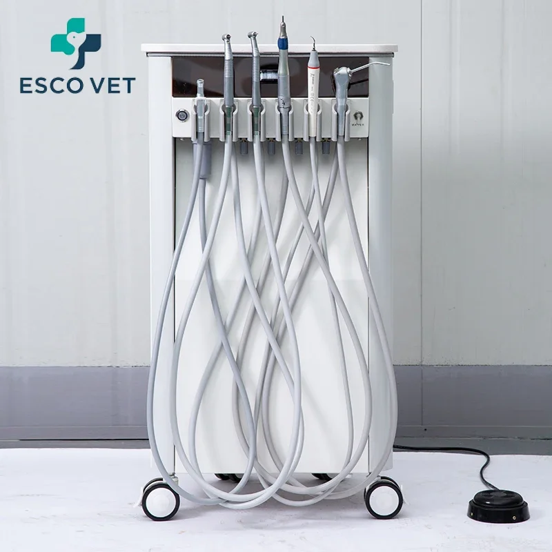 Esco Vet Use Mini CE Approved Suitcase Dental Suction Unit Set Portable Dental Air Compressor Build In Mobile Dental Unit