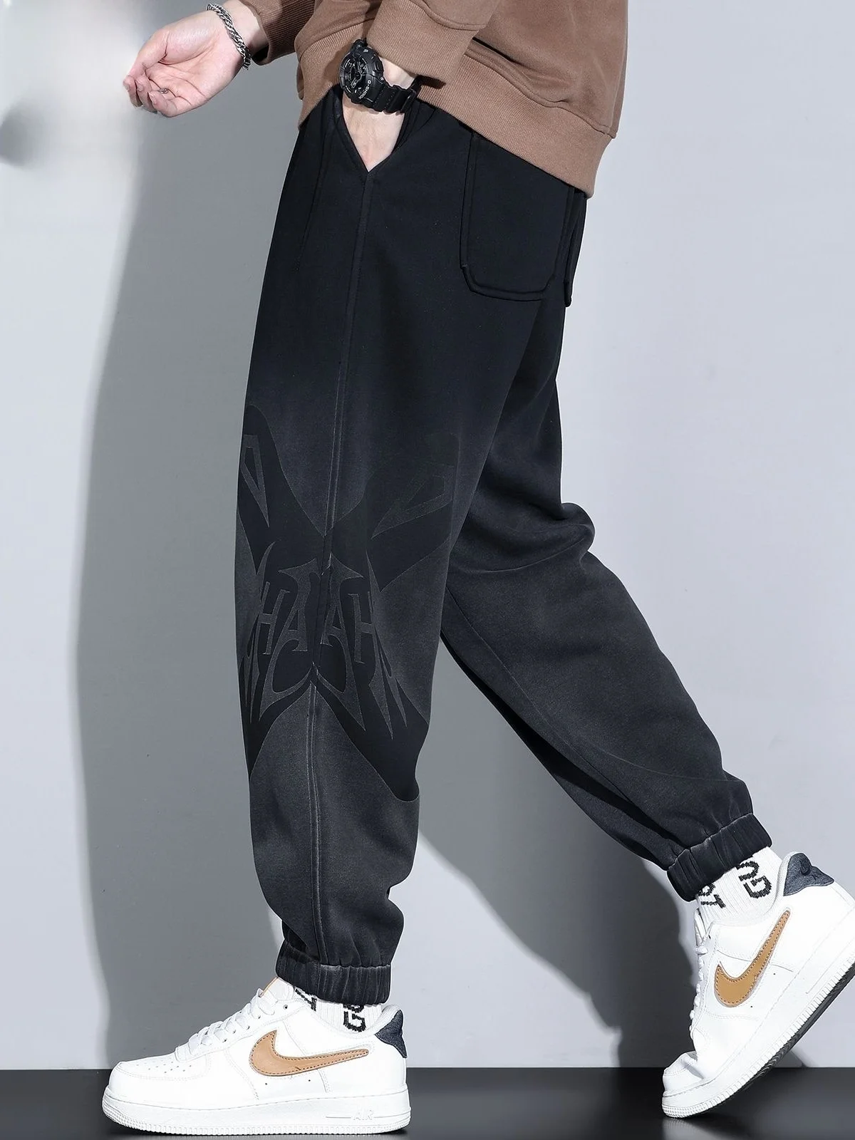

Men's Casual Spring Pants Trendy Loose Cuffed Long Trousers Haome Harlan Sle Comfortable Breathable Cotton Blend