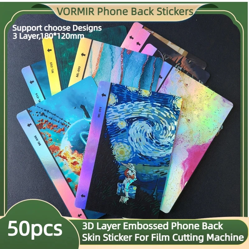 

VORMIR 50pcs 3D Embossed Relief Phone Back Skin Sticker Sheet Custom DIY Mobile Cover Screen Protector For Film Cutting Machine