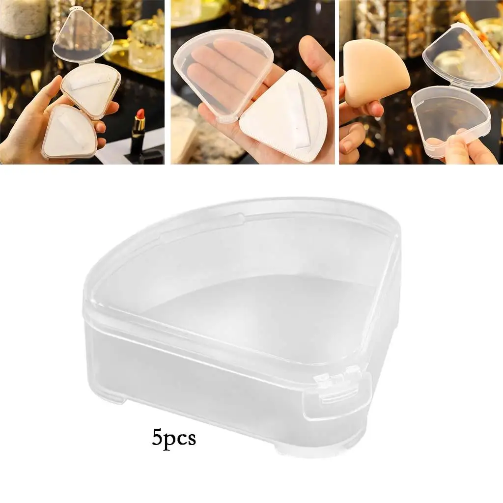 5Pcs Portable Triangle Case Protective Dustproof Puff Container Compact Storage Box Carrying Case for Travel ,Home Use