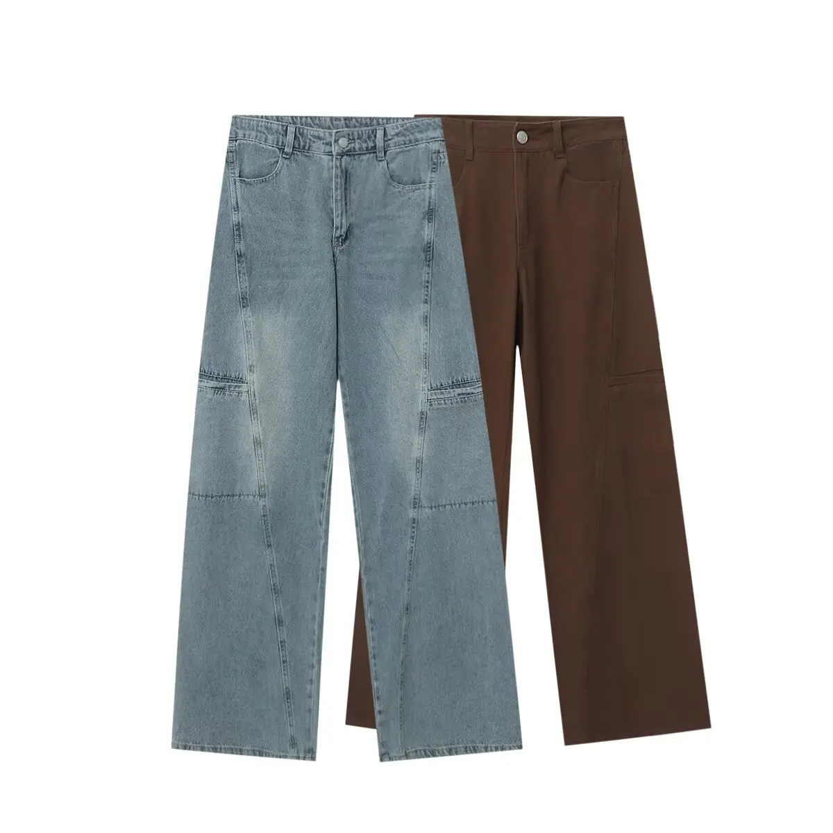 

Women's 2025 new fashion loose casual Cargo style wide leg jeans retro mid waist zipper women's jeans