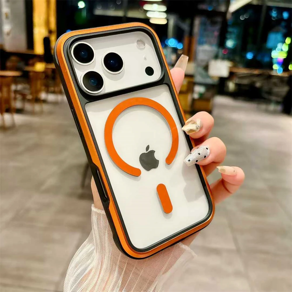 

Роскошный прозрачный чехол из алюминиевого сплава для телефона Magsafe для IPhone 17 Air Pro Max 17Pro, магнитный чехол в стиле милитари с защитой от падения