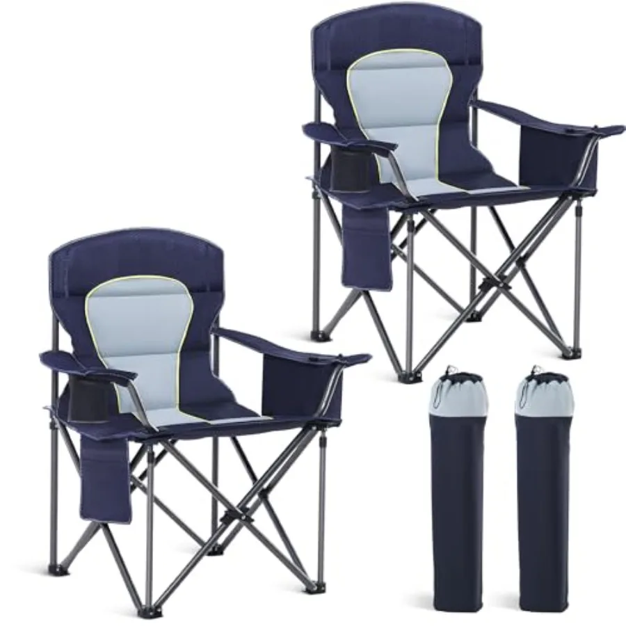 

Oversized Camping Folding Chair Heavy Duty Portable Outdoor Chair with Cup Holder and Cooler Bag Support 450 LBS Capacity 2 Pac