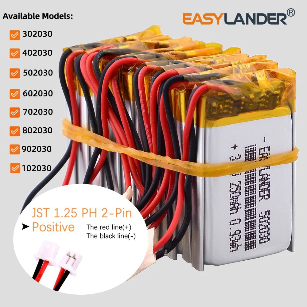 10pcs /Lot  JST1.25 2P  302030 402030 502030 602030 702030 802030 902030 102030 Li-Polymer Li-ion Battery Lipo
