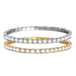 Cubic Zirconia Tennis Bracelet for Women, Elastic Stainless Steel Rose Gold Color Hand Chain, Minimalist Link Wholesale Jewelry
