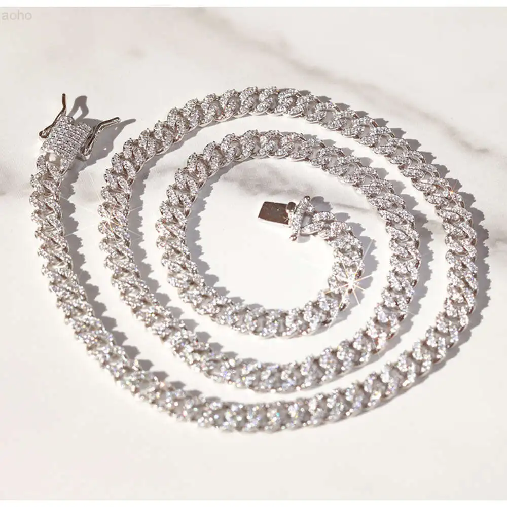 Fashion Single Row 6mm 10mm Gra Moissanite Chain 925 Solid Silver Hip Hop Necklace Rapper Cuban Link Chain