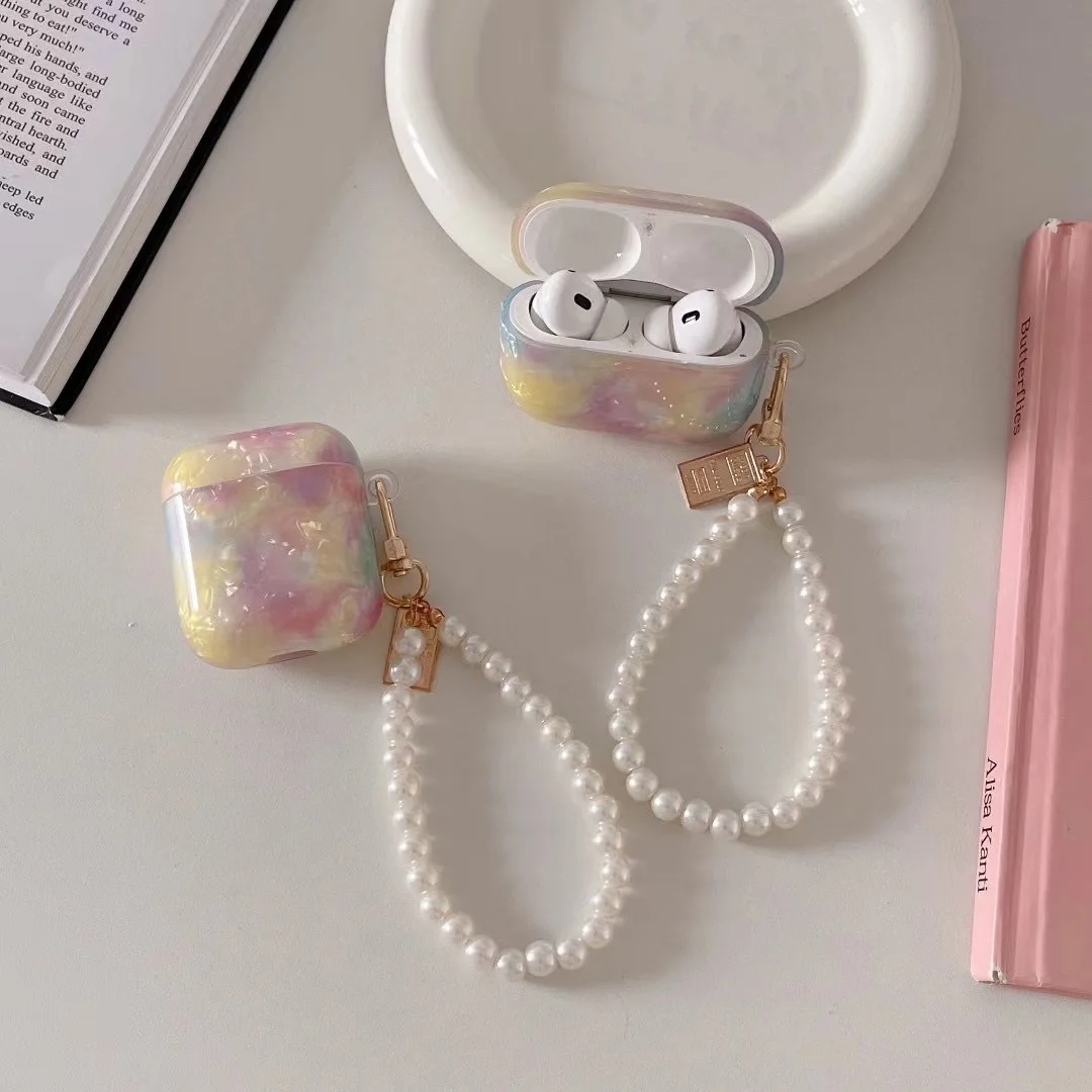 Luxury Colorful Case For Apple AirPods Pro 2 Case Shell Wireless Earphone Case For AirPods 1/2/3 Headset Box Cute Pearl keychain