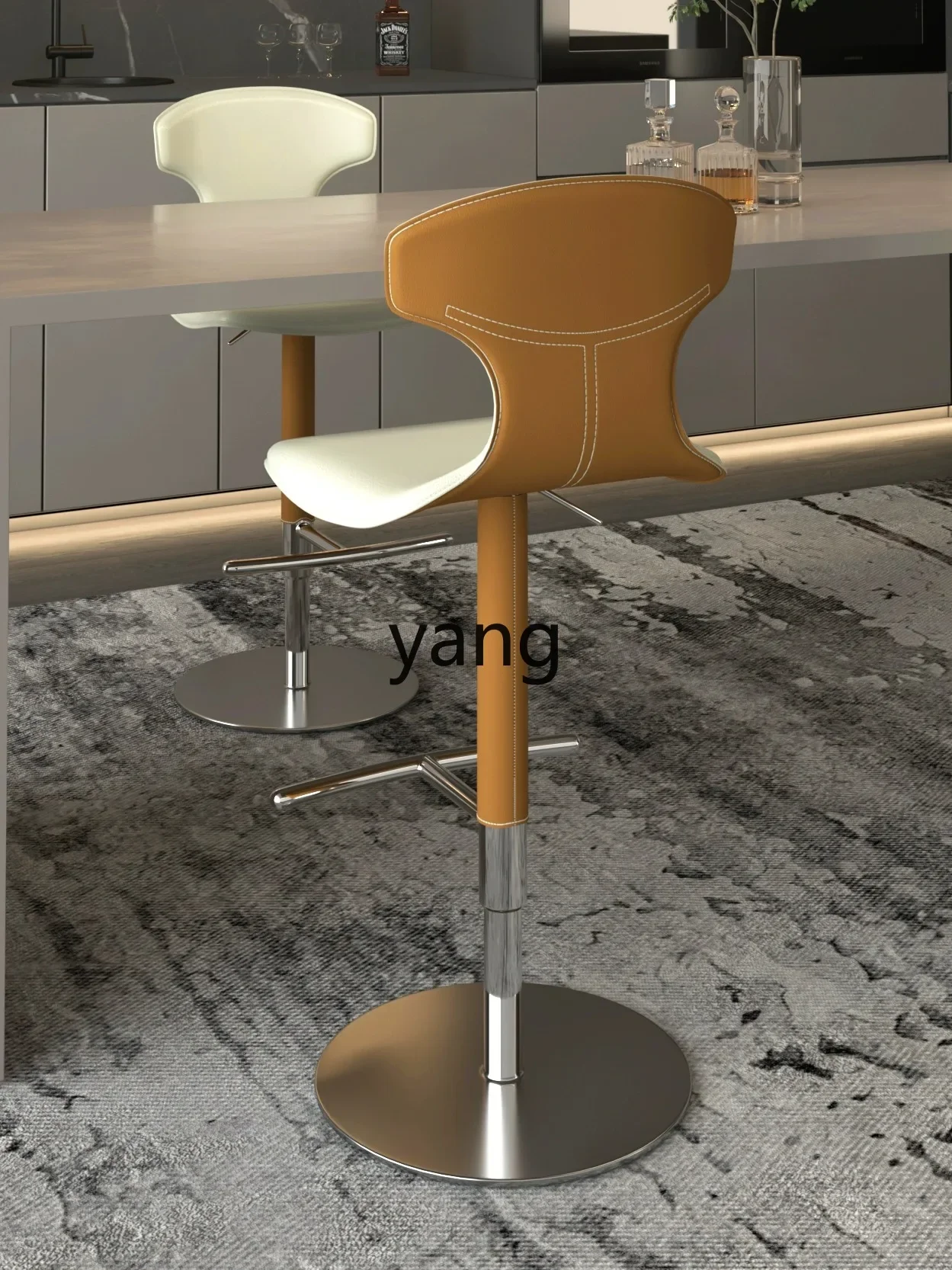 Chaise de bar LTT légère et luxueuse en acier inoxydable, chaise de bar italienne moderne et simple à pieds hauts et pivotante pour la maison