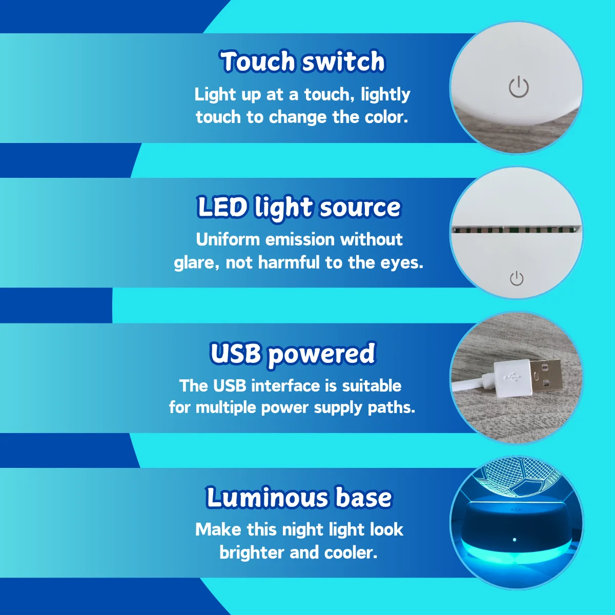 1pc modern creative football 3D night light, with touch switch control for seven different light colors to gradually change.
