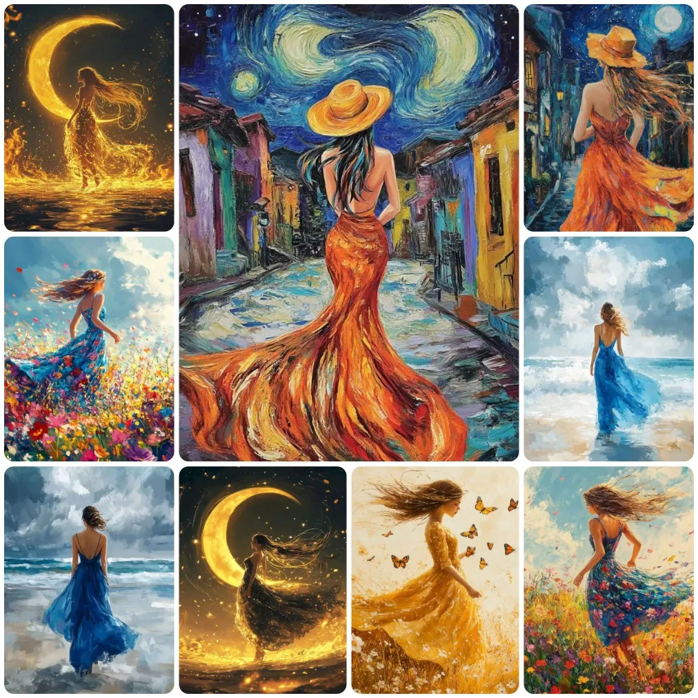 

DIY Whimsical Floral and Ocean Woman Art Jigsaw Puzzle, Wildflower Fields and Butterfly Silhouettes for Bedroom Home Decoration
